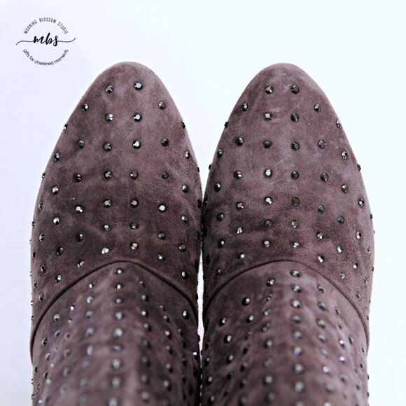 J. Crew Adele Suede Leather Studded Ankle Heel Boots Gray Women 8 - Picture 10 of 14